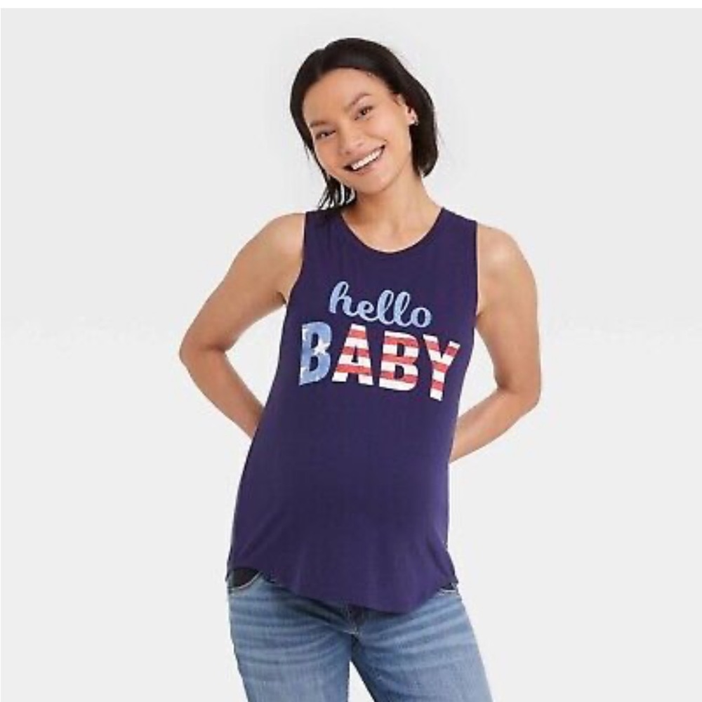 NWT Isabel Maternity Hello Baby Tank Top Navy Patriotic XS